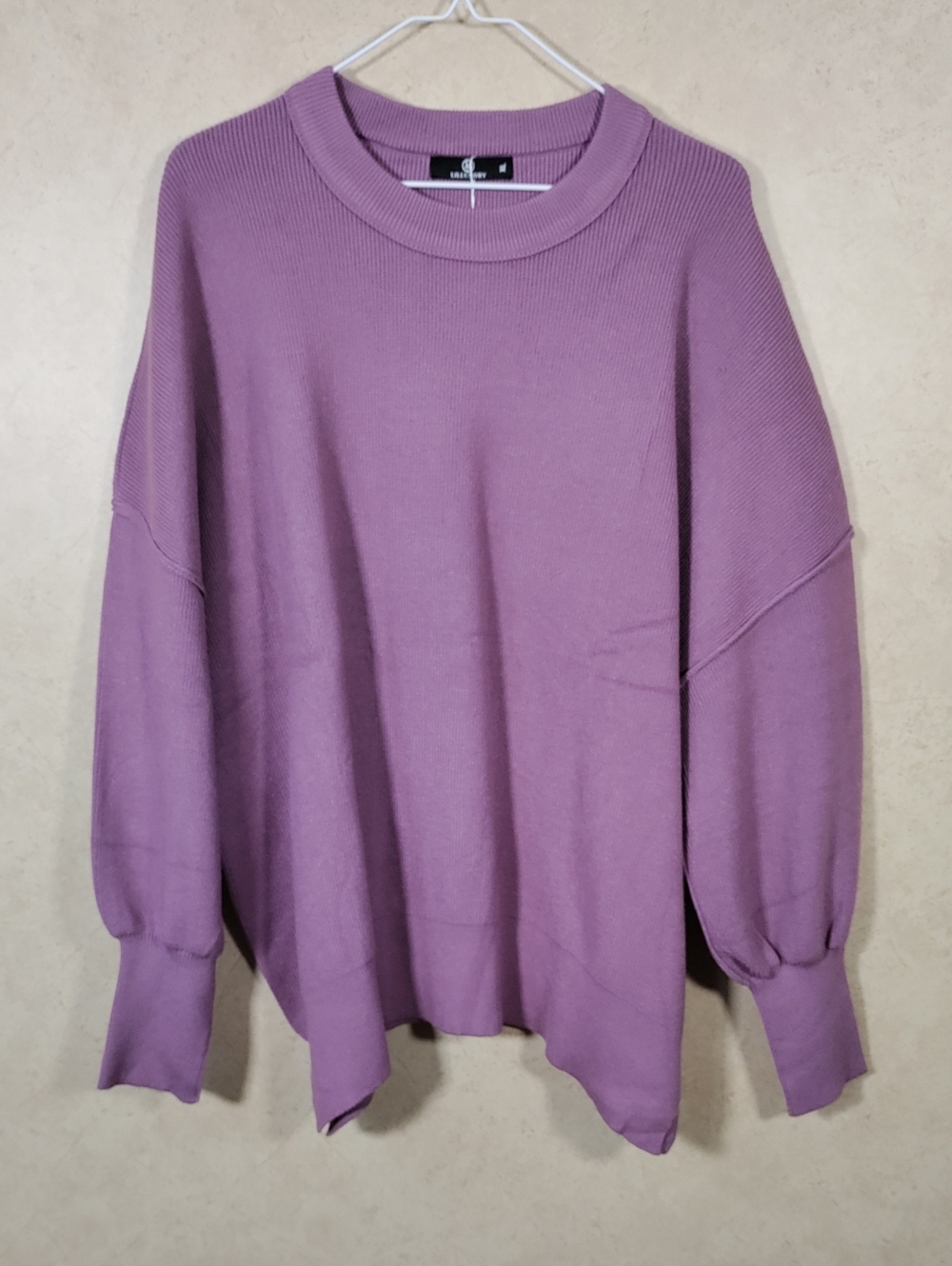 J167 Lillusory Purple Oversized Crewneck Puffy Sleeve Sweater XL NWT